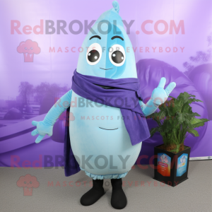 Sky Blue Eggplant mascot costume character dressed with a Waistcoat and Scarf clips