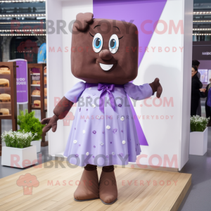 Lavender Chocolate Bar mascot costume character dressed with a Culottes and Hairpins