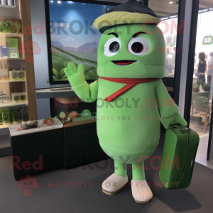 Green Sushi mascot costume character dressed with a Henley Shirt and Briefcases
