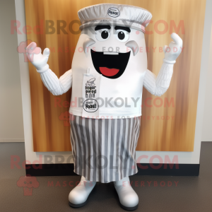 Silver Bbq Ribs mascot costume character dressed with a Dress Pants and Hat pins
