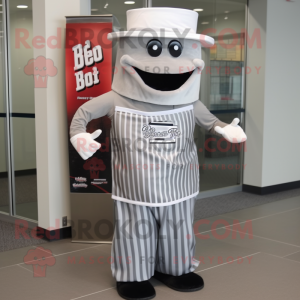 Silver Bbq Ribs mascot costume character dressed with a Dress Pants and Hat pins