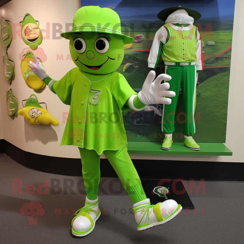 Lime Green Irish Dancing Shoes mascot costume character dressed with a Baseball Tee and Coin purses