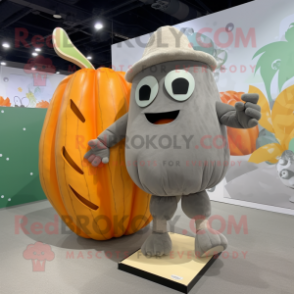 Gray Pumpkin mascot costume character dressed with a Board Shorts and Foot pads