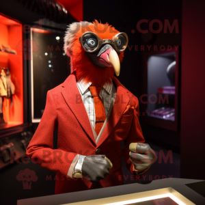 Red Vulture mascot costume character dressed with a Blazer and Bracelets