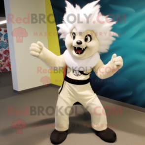 Cream Skunk mascot costume character dressed with a Capri Pants and Wraps