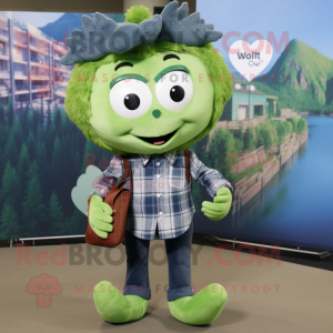 Forest Green Heart mascot costume character dressed with a Chambray Shirt and Coin purses