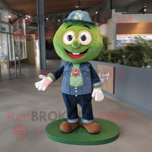 Forest Green Heart mascot costume character dressed with a Chambray Shirt and Coin purses