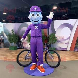 Purple Unicyclist mascot costume character dressed with a Joggers and Belts