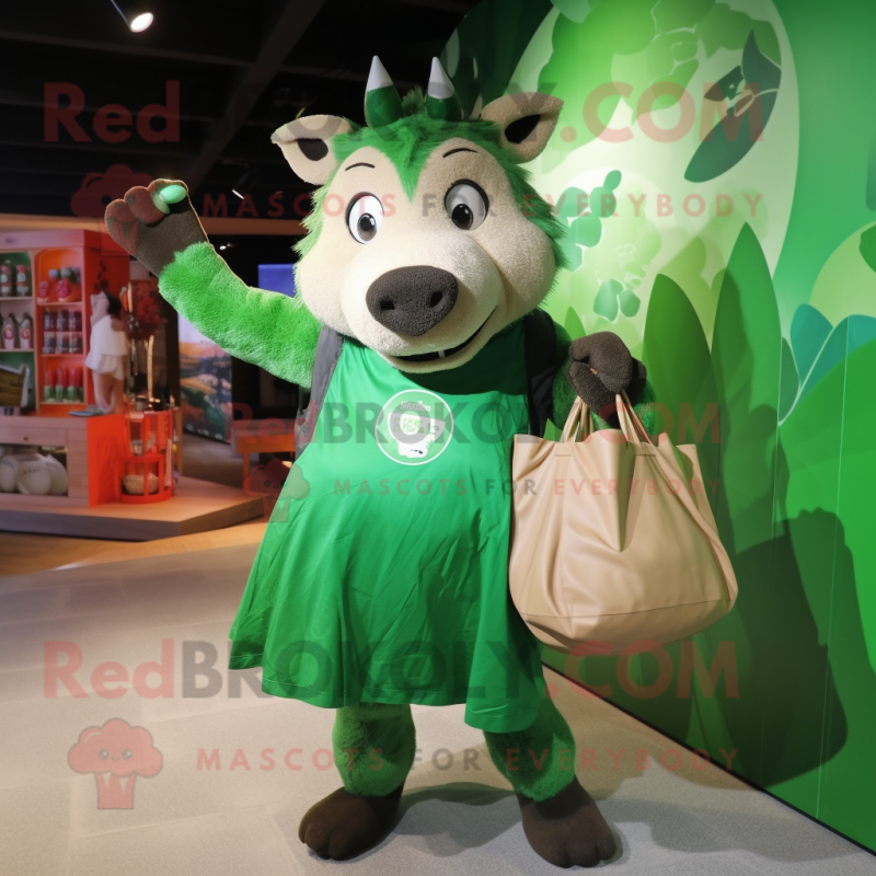 Green Wild Boar mascot costume character dressed with a Bikini and Tote bags