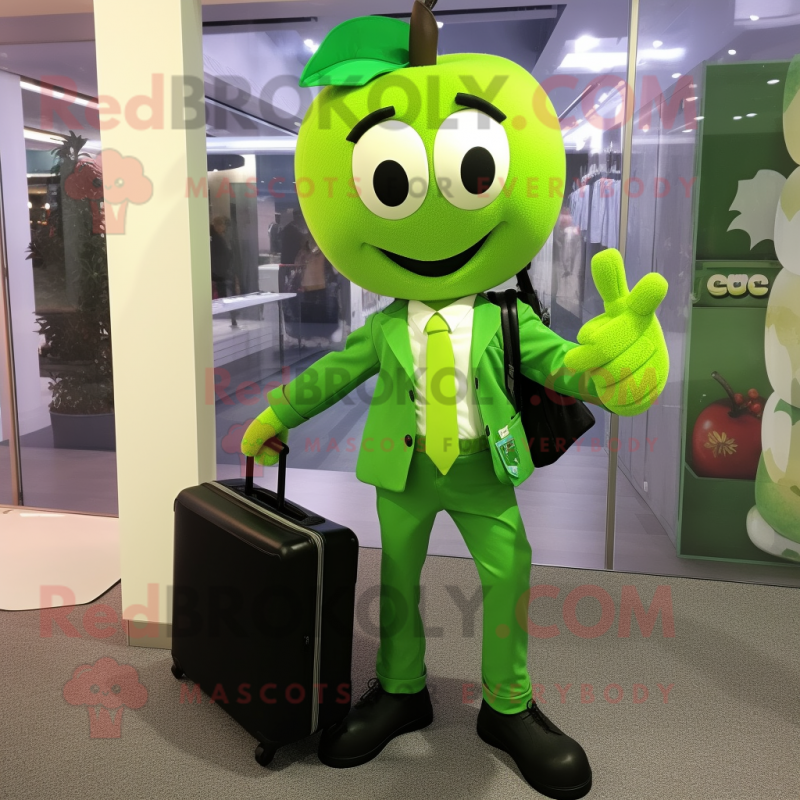 Green Apple mascot costume character dressed with a Capri Pants and Briefcases