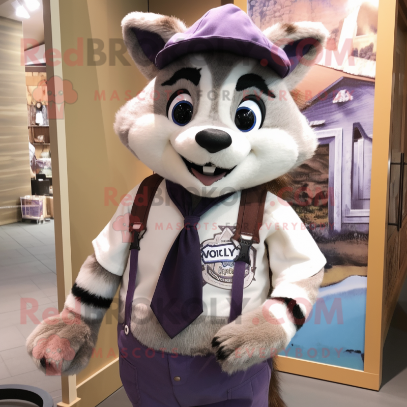 Lavender Raccoon mascot costume character dressed with a Oxford