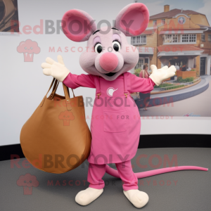 Pink Ratatouille mascot costume character dressed with a Flare Jeans and Tote bags