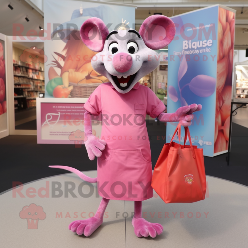 Pink Ratatouille mascot costume character dressed with a Flare Jeans and Tote bags