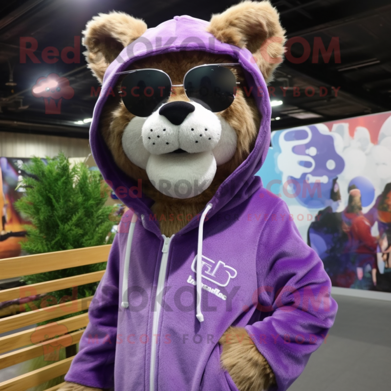 Lavender Mountain Lion mascot costume character dressed with a ...