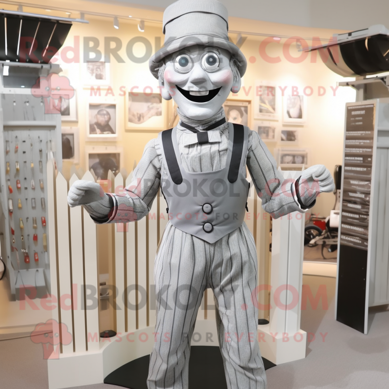 Silver Mime mascot costume character dressed with a Vest and Belts