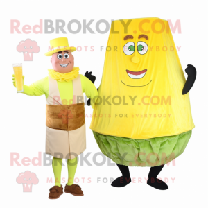 Lemon Yellow Corned Beef And Cabbage mascot costume character dressed with a Cocktail Dress and Belts