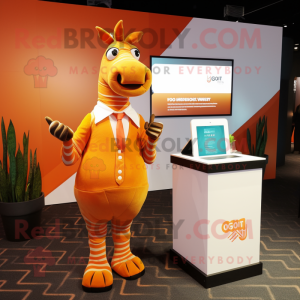 Orange Quagga mascot costume character dressed with a Suit and Clutch bags
