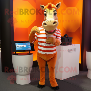 Orange Quagga mascot costume character dressed with a Suit and Clutch bags