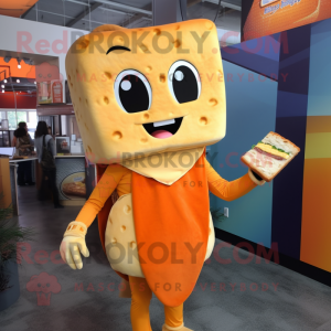 Orange Grilled Cheese Sandwich mascot costume character dressed with a Bodysuit and Necklaces