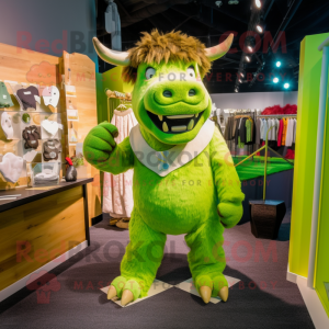 Personaje de disfraz de mascota de rinoceronte lanudo verde