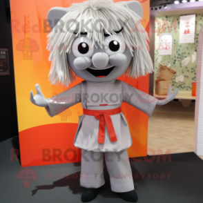 Silver Pad Thai mascot costume character dressed with a Culottes and Bow ties