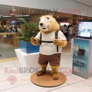 Beige Capybara mascot costume character dressed with a Cargo Shorts and Smartwatches