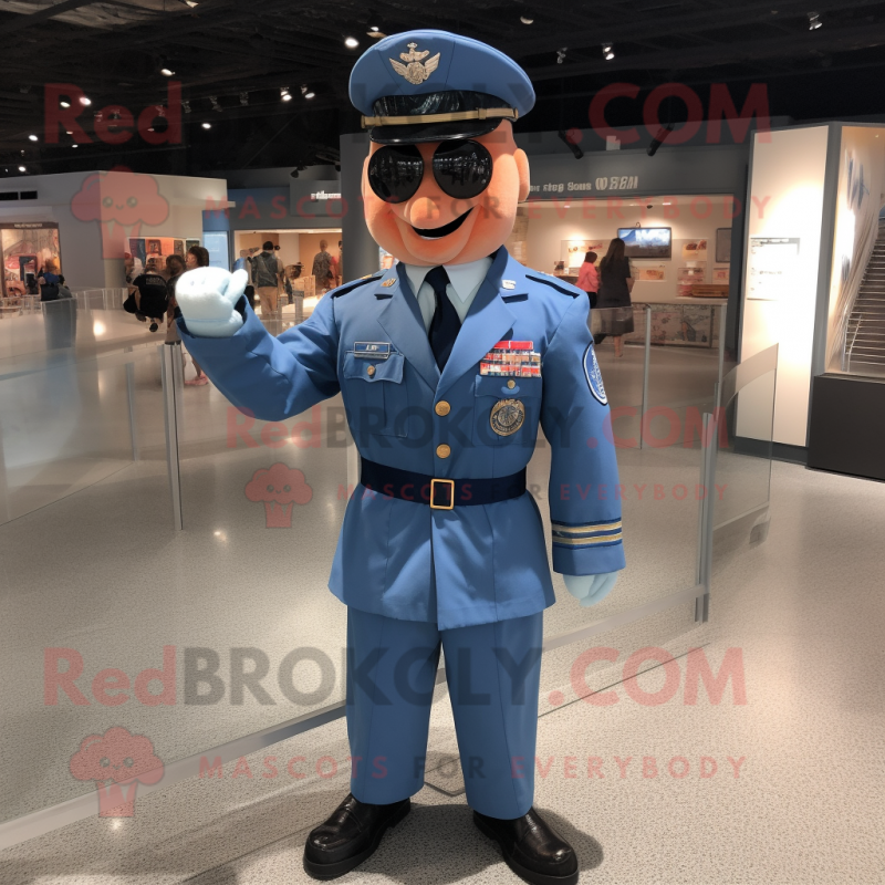 Navy Air Force Soldier mascot costume character dressed with a Denim Shirt and Tie pins