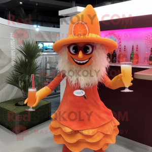Orange Ceviche mascot costume character dressed with a Cocktail Dress and Hats