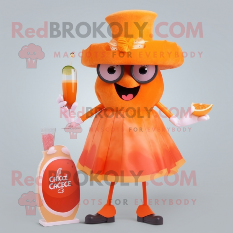 Orange Ceviche mascot costume character dressed with a Cocktail Dress and Hats