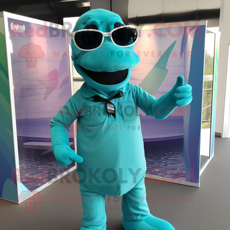 Teal Loch Ness Monster mascot costume character dressed with a Blouse ...