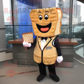 Beige Grilled Cheese Sandwich mascot costume character dressed with a Jacket and Cufflinks