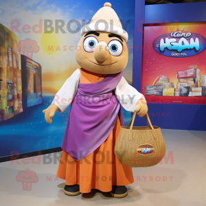 nan Gyro mascot costume character dressed with a Maxi Skirt and Tote bags