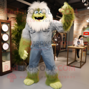 Olive Yeti mascot costume character dressed with a Boyfriend Jeans and Watches