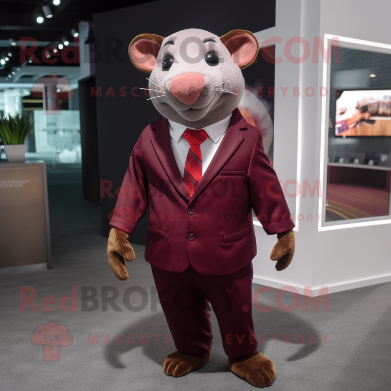 Maroon Rat mascot costume character dressed with a Suit and Ties