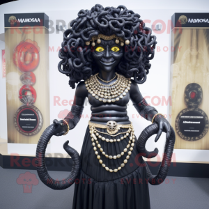 Black Medusa mascot costume character dressed with a Mini Skirt and Necklaces