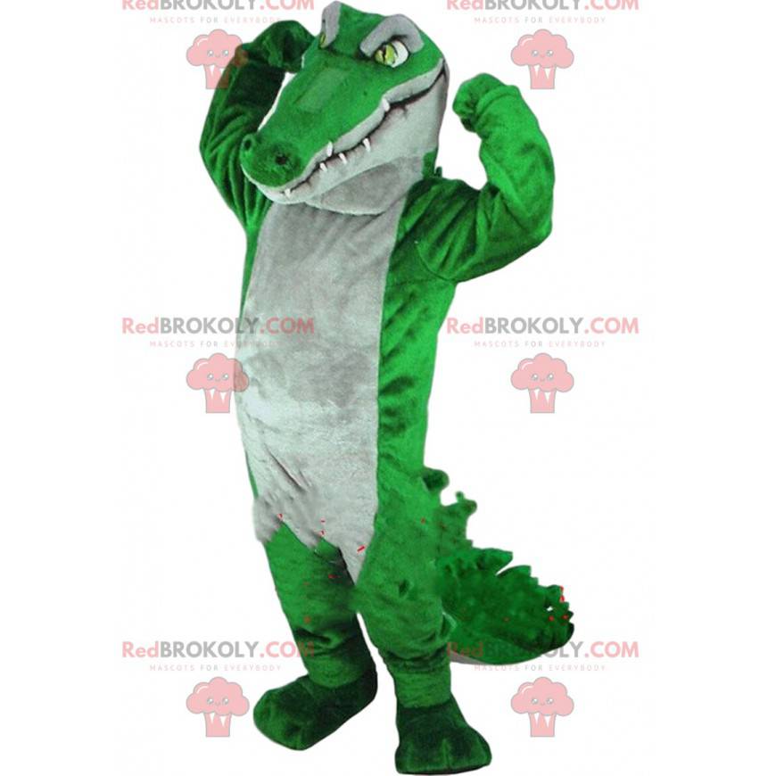 Mascota cocodrilo verde y gris, disfraz de Tamaño L (175-180 CM)