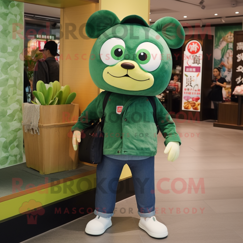 Forest Green Dim Sum mascot costume character dressed with a Jeans and Keychains