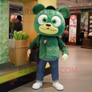 Forest Green Dim Sum mascot costume character dressed with a Jeans and Keychains