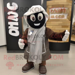 Gray Chocolate Bars mascot costume character dressed with a Leather Jacket and Scarf clips