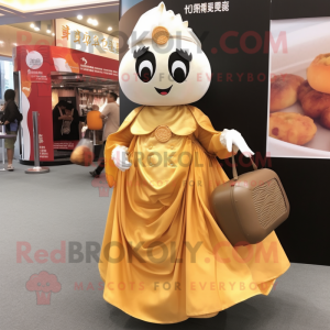 nan Dim Sum mascot costume character dressed with a Ball Gown and Briefcases