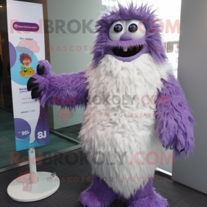 Purple Yeti mascot costume character dressed with a Bikini and Scarf clips