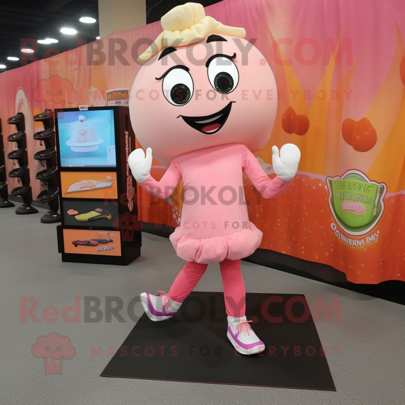 Peach Irish Dancing Shoes mascot costume character dressed with a Yoga Pants and Scarf clips