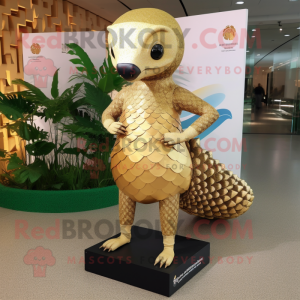 Gold Pangolin mascot costume character dressed with a Bikini and Wraps