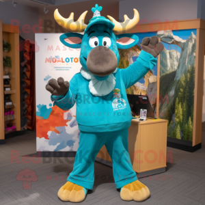 Teal Moose maskot kostume...