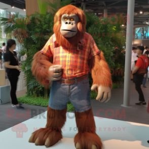 nan Orangutan mascot costume character dressed with a Flannel Shirt and Belts