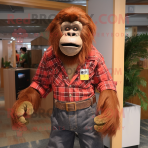 nan Orangutan mascot costume character dressed with a Flannel Shirt and Belts