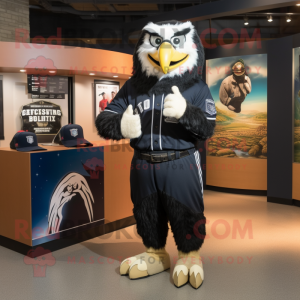 Black Eagle mascot costume character dressed with a Baseball Tee and Cufflinks