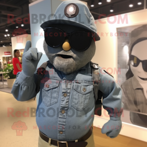 Gray Commando mascot costume character dressed with a Denim Shorts and Sunglasses