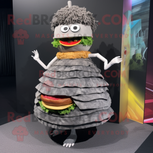 Grå hamburger maskot...