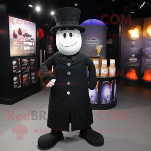 Black Scented Candle mascot costume character dressed with a Suit Jacket and Berets